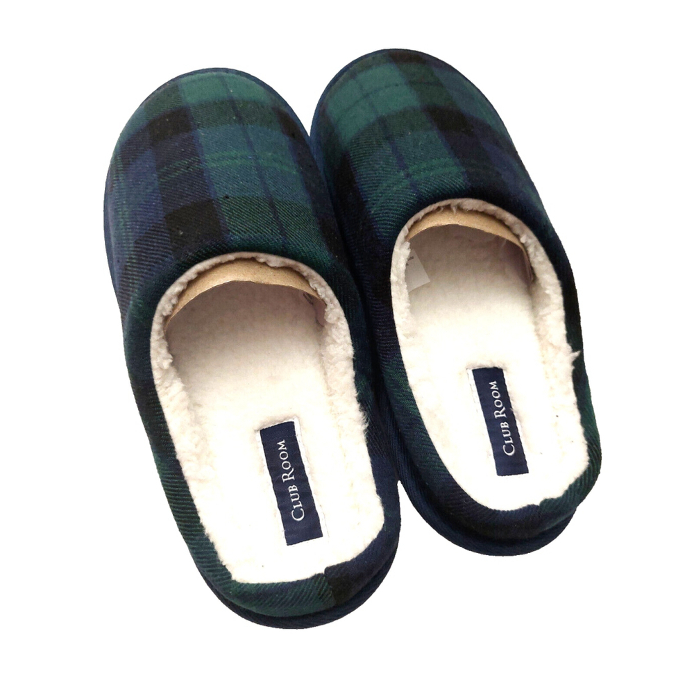 Club Room Men's Blue & Green Plaid Indoor/Outdoor Slippers Size Small 6-7 - Picture 7 of 15